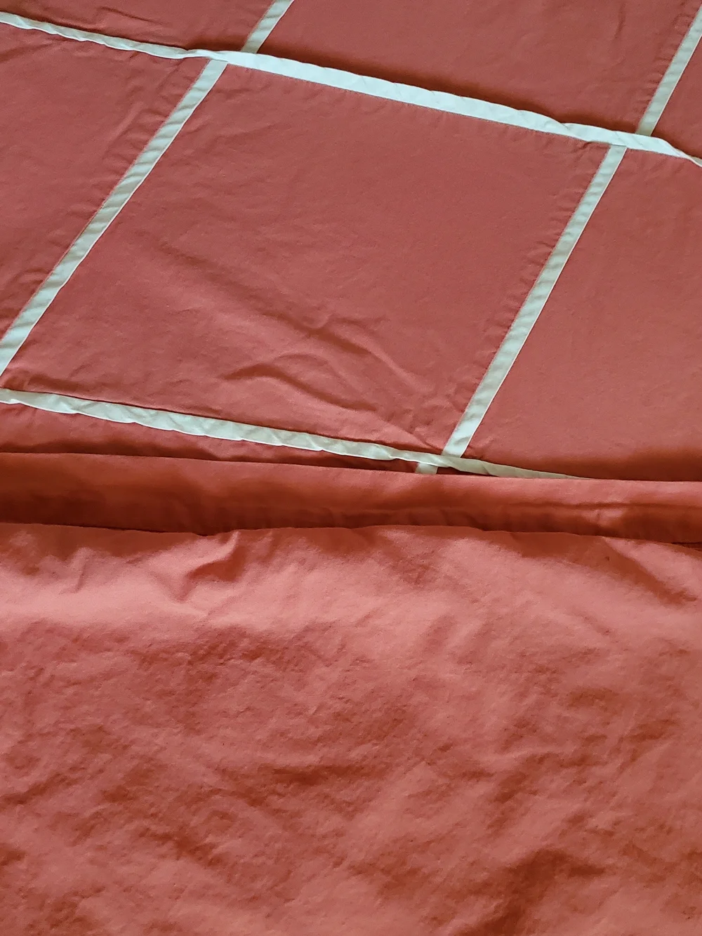 Coral Diamond Grid Queen Duvet Cover